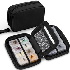 Cute Pill Organizer for Purse with Two Removable 7-Day Pill Box, Travel PU Le...
