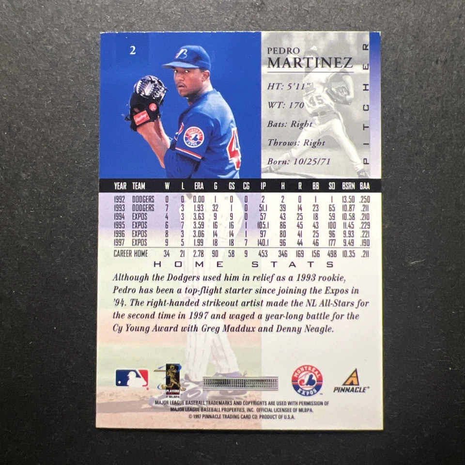 1998 Pinnacle - Pedro Martinez #2 Home Stats - Image 2 of 2
