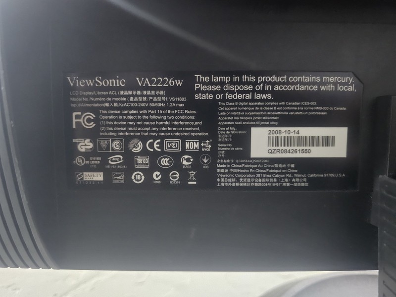 ViewSonic VA2226W 22"" Widescreen LCD Monitor DVI VGA 1680x1050 Tiltable VS11803