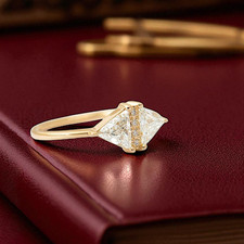 Triangle Diamond Wedding Ring Certified Lab Grown 1.00 Carat 18K Yellow Gold