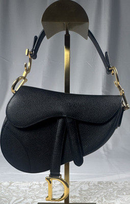Dior Saddle Bag Black Pebbled Shoulder Bag Mini Gold Hardware