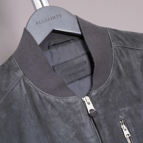 ALL SAINTS Suede Leather Jacket EXTRA LARGE Mens Grey XL Bomber Celebrity KEMBLE - Picture 6 of 18