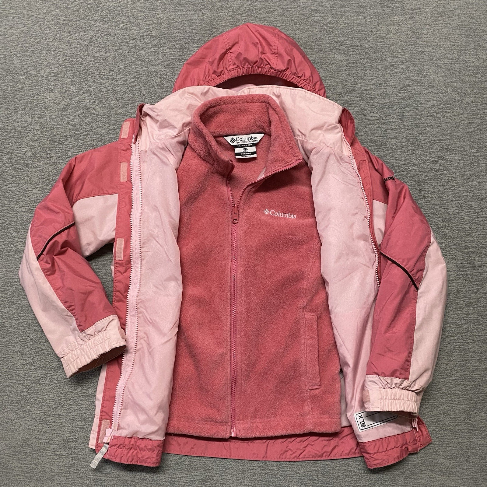 Columbia Jacket Girls Size 10/12 Youth Interchange Pink Winter Hoodie Rain Coat