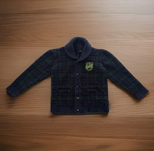 Janie and Jack Girls Crest Cardigan Sweater Blue/Green Plaid Shawl Collar Size 4
