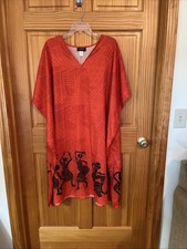 Ashro Ethnic Dance Print Kaftan Lounge Dress Orange And Black One Size