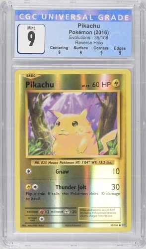 Pokemon Pikachu Reverse Holo 35/108 XY Evolutions 2016 CGC 9 MINT W/Sub Grades 9