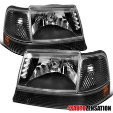 Fit 1998 1999 2000 Ford Ranger Black LED Strip Headlights+Corner Signal Lamps