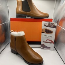 NEW Vionic Country Nadelle Leather Boots Women Size 6.5 Cinnamon Orthotic Zip Up