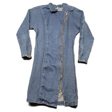 Vintage Denim Dress Paris Blues Zip Front Long Sleeve 1980s USA Made Size 7