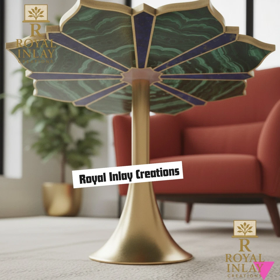 Regal Malachite , Lapis And Quartz Lotus Accent Brass TableTop w/o Stand - Image 3 of 4