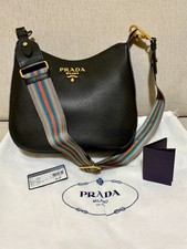 NWT Authentic Prada Black Vitello Phenix Leather Web Stripe Strap Crossbody Bag