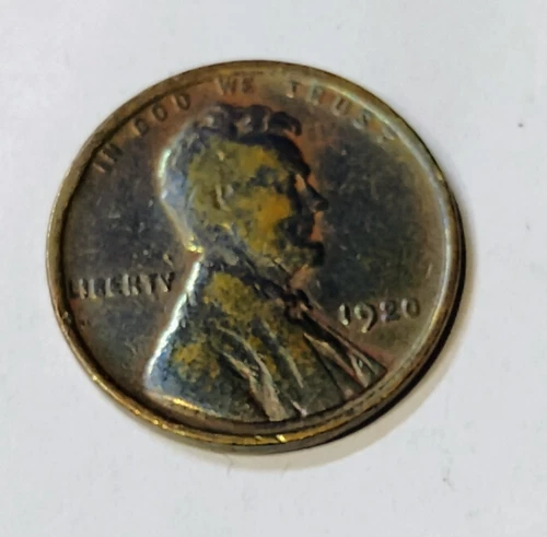 1920 P Lincoln Penny, Cent, Extra Fine Condition, Rainbow