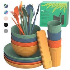 Wheat Straw Dinnerware Set for 4 - Eco-Friendly Camping Plates and Bowls