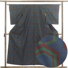 Recycled Silk Tsumugi Kimono, Navy Kikko Pattern, Oshima Tsumugi Awase 