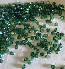 Vintage Swarovski 5301 4mm bicone beads Green Turmaline AB 48pcs