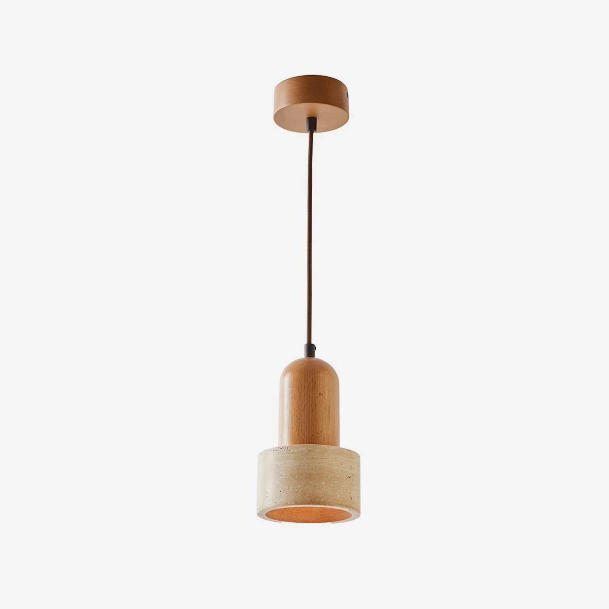 Suspension en bois et travertin Loer d40cm luminaire design naturel