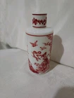 Beautiful Vintage Empty Milk Glass Bottle w/Red Etched Scenic Cherubs