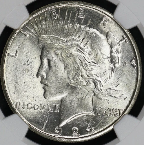 1924 S PEACE DOLLAR NGC MS 62 ALL FROSTED WHITE GLOWING SILVER SATIN WELL STRUCK