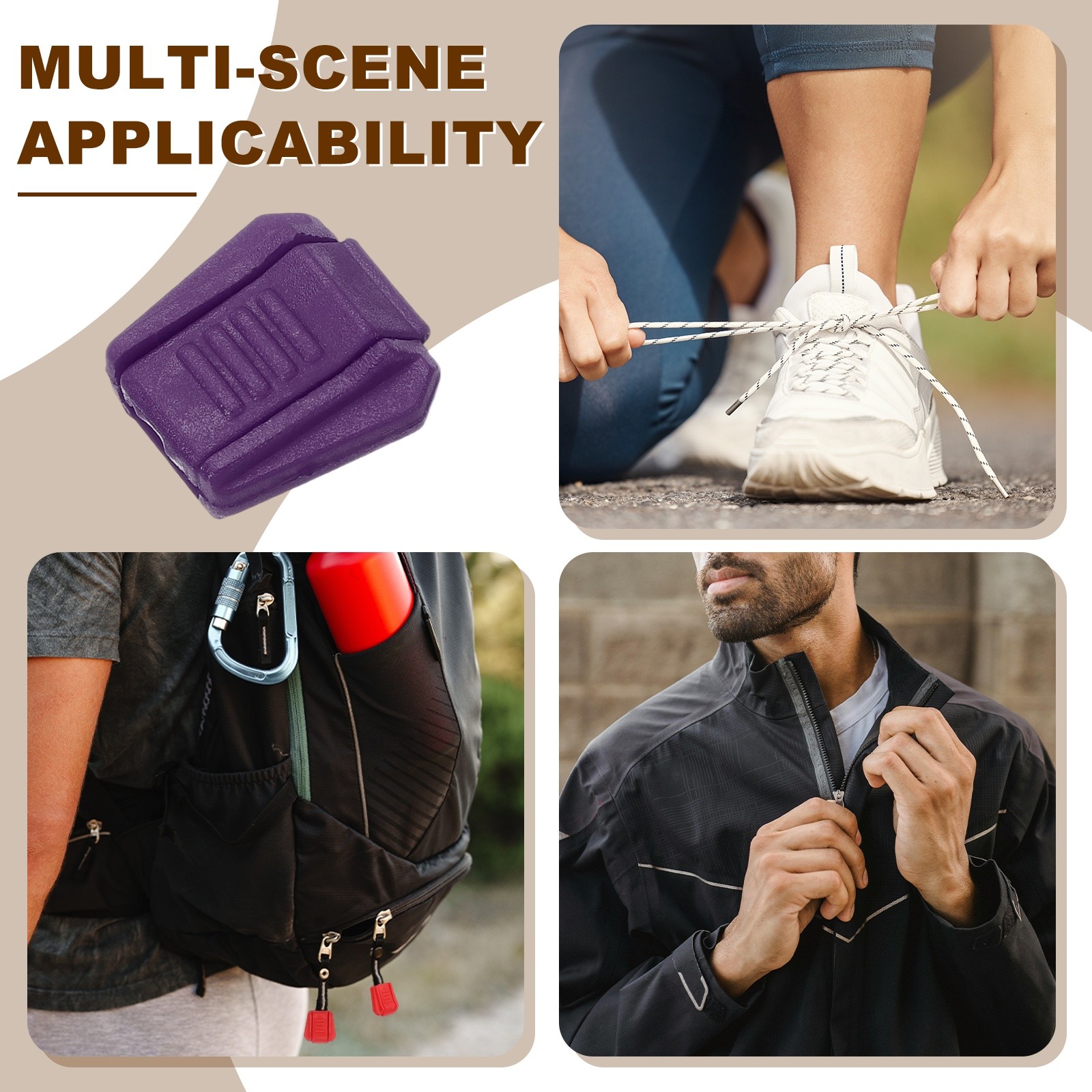 0.7" Zipper Pull Cord Lock, Plastic Shoe Lace End Clips, 50 Pack Dark Purple