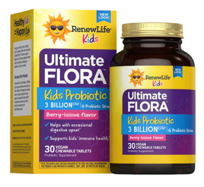 Ultimate Flora Kids Probiotic | 30 Chewable Tabs | 3 Billion CFU | by Renew Life