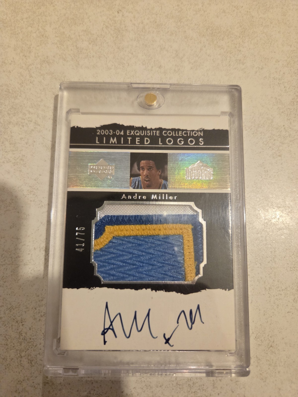 2003-04 UD EXQUISITE LIMITED LOGOS AUTO JUMBO PATCH ANDRE MILLER 4 COLOR 41/75