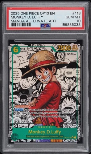 2025 ONE PIECE MANGA ALT ART OP13-118 CARRYING ON HIS WILL MONKEY D LUFFY PSA 10