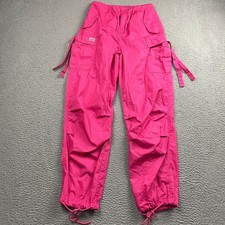 VTG UFO Pants Womens 12 25x29 Pink Cargo Parachute Ankle Tie Rave Skater
