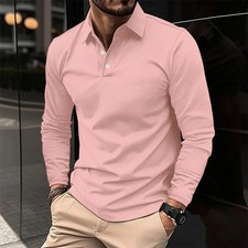 Men's Long-Sleeved Pullover Sports Polo Shirt Solid Color Casual
