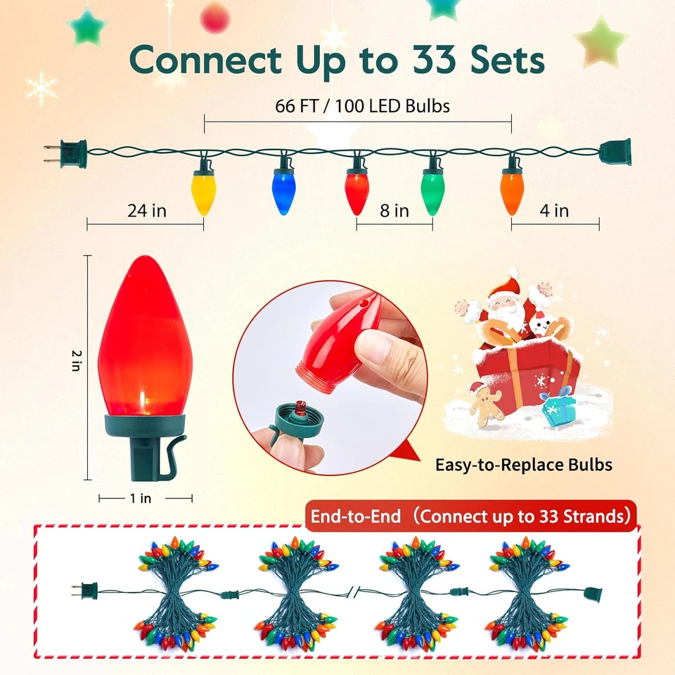 C9 LED Christmas String Lights, 66Ft Multi-Color Outdoor Light String with 100 S - Image 3 of 4