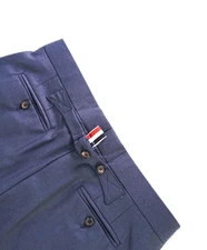 $3,200 THOM BROWNE - 120's Blue Twill Dress Pants Side Tab Pants- (SZ 3) 34W