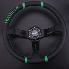 14inch Deep Dish Leather Drifting Jdm Modification Steering Wheel Green