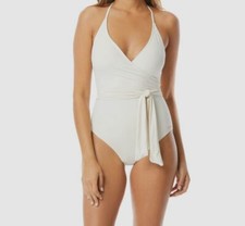 138 Vince Camuto Women's White V-neck Wrap Tie One Piece Swimsuit Size 6