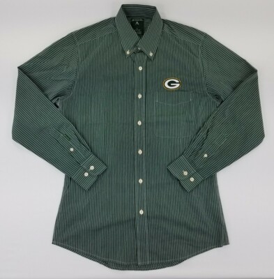 green bay packers dress shirt Cutter & Buck Green Bay Packers Skyline Recycled Pinstripe Mens Long Sleeve Button Down Dress Shirt in Hunter/White