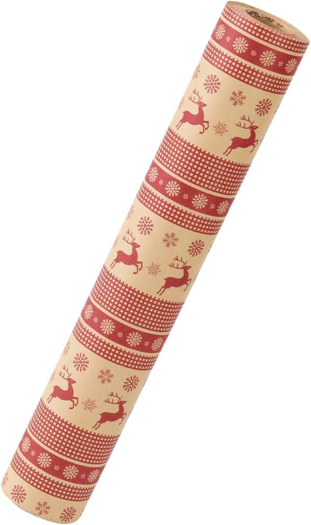 Christmas Wrapping Paper Roll, Doublesided Printing on Recycled Kraft