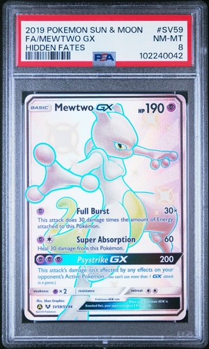 2019 Pokemon Mewtwo GX Full Art Hidden Fates Sonne & Mond #SV59 PSA 8 NM-MT