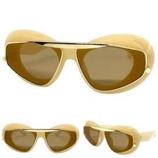 EXAGGERATED Classic Vintage Retro Style SUN GLASSES Thick Cream Frame Brown Lens