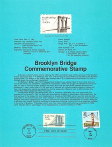 USPS-Souvenir-Page-8317-Brooklyn-Bridge-2041w-Golden-Gate-w-FD-Cancel