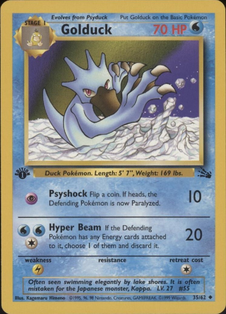 1st Ed Golduck Non-Holo WOTC Pokemon Card 35/62 Fossil Set NM/MT