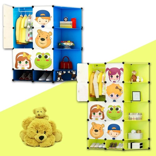 DIY 8-Cube Children's Wardrobe Modular Boxes Storage Organiser Shoes Toys - Picture 2 of 3