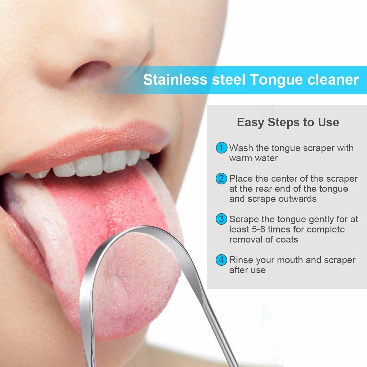 Tongue Scraper Cleaner Stainless Steel Bad Breath for Dental Oral Care Tool