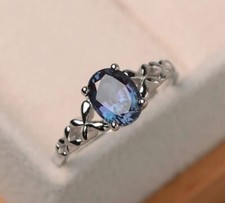 925 Sterling Silver 6 8 mm Oval Cut Alexandrite Gemstone Prong Ring