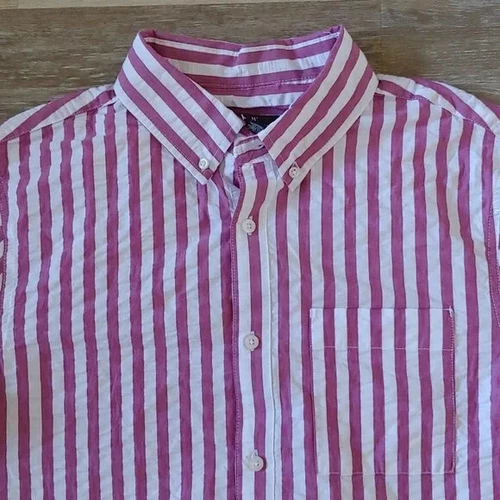 NWOT Houston White Burgundy Striped Textured Button Down Shirt Size L