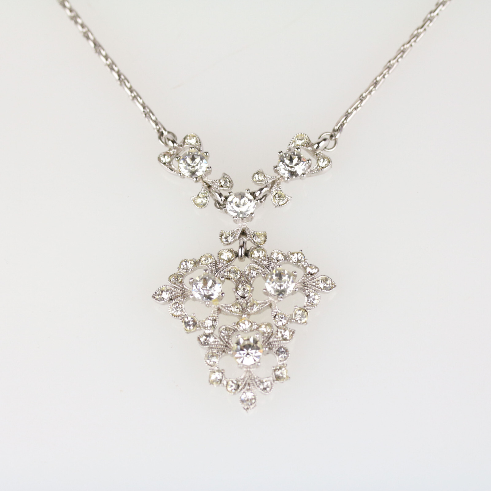 Vintage Signed Bogoff Clear Rhinestone Pendant Ne… - image 3