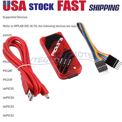 PICkit3 Microchip Original MPLAB PICkit 3 PIC In-Circuit Debugger Programmer U.S