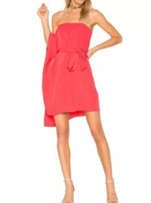 halston heritage red off shoulder dress Halston Heritage Asymmetric Off-Shoulder Sleeve Belted Poppy Mini Dress  Size 2