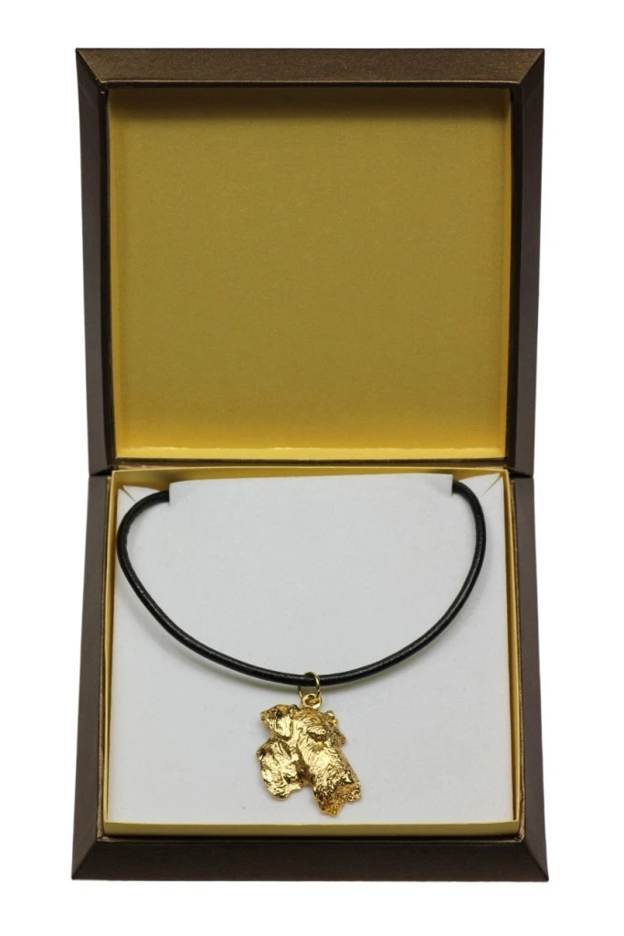 Airedale Terrier   gold plated necklace with dog, in box, Art Dog USA