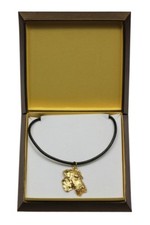 Airedale Terrier - gold plated necklace with dog, in box, Art Dog USA
