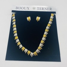 Bijoux Terner Set Choker necklace & pierced Earring Sliver & Gold Tone