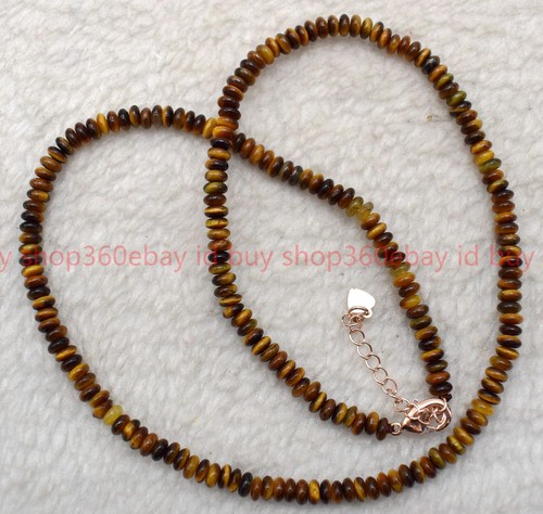 Natural Smooth 2x4mm Yellow Tiger Eye Rondelle Gemstone Beaded Necklace 16-28in - Picture 2 of 12