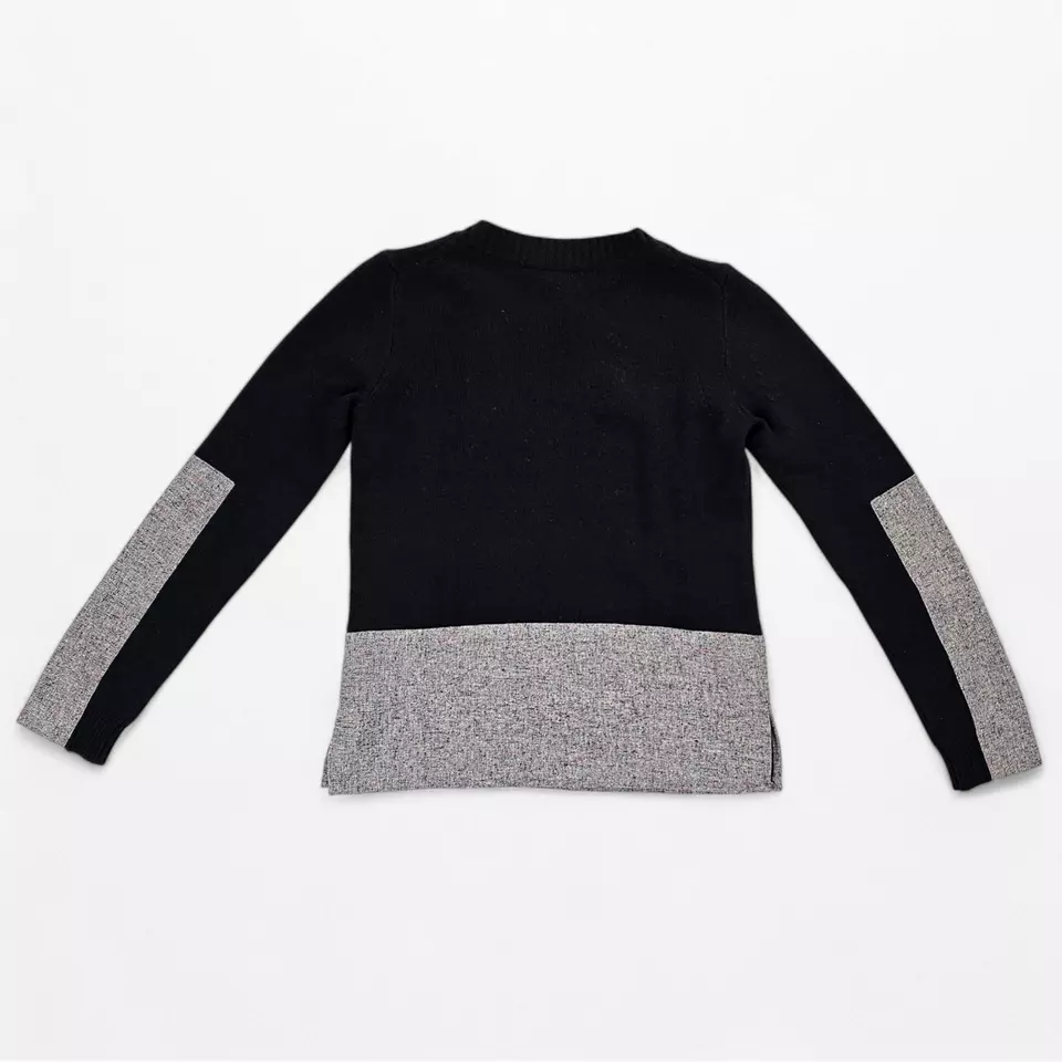 Suéter Pullover J Crew Mezcla Lana Cachemira Para Mujer XS Panel Tejido Negro Gris Foto 2 de 4